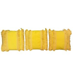 Safavieh Throw Pillows Set Three 3 Yellow Lemon Fringe Boho Tassel Accent 16x16